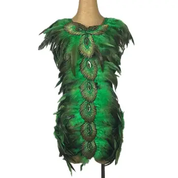 1 шт., женская изысканная креативная одежда из павлиньих перьев в китайском стиле, Современная танцевальная одежда, Новая модная одежда для выступлений на сцене