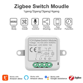 10A Tuya Smart WiFi Zigbee Switch Модуль 2-Полосный Переключатель Управления Mini Smart Breaker Модуль Автоматизации APP Control Alexa Google Home
