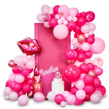 147 шт., ярко-розовая гирлянда из воздушных шаров, Арка, набор для вечеринки в честь Дня рождения девочек, фольга, Красная губная помада для макияжа принцессы
