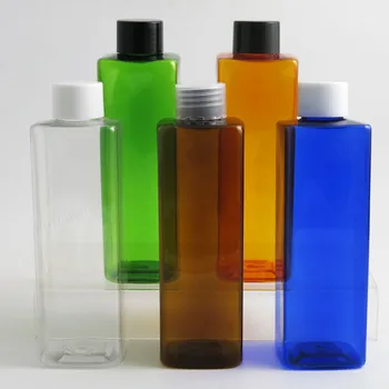 240 мл 8 унций Квадратной Янтарной Синей Зеленой Оранжевой Прозрачной бутылки из ПЭТ-пластика С пластиковыми колпачковыми вставками 20шт