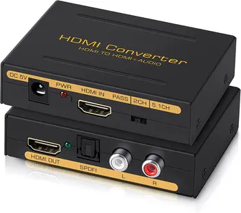 HDMI Аудио Экстрактор Конвертер HDMI в HDMI + Аудио (SPDIF + RCA L/R Стерео) для Fire Stick Xbox PS5 Поддержка 3D HDCP2.2 18Gpbs