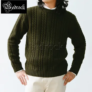 MBBCAR 100% свитер из шерсти мериноса для мужчин, армейский зеленый свитер с рисунком гэнси, винтажный трикотаж, мягкий теплый пуловер, кардиган с длинным рукавом 683