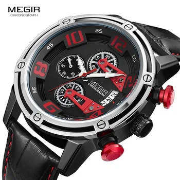 Megir Кварцевые мужские часы Модный бренд Класса Люкс с хронографом, светящиеся спортивные часы, кожаный ремешок, наручные часы