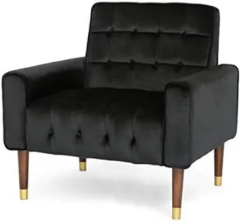 Бархатное кресло, современный гламур, с хохолком на пуговицах, Вафельная строчка, черное