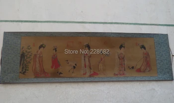 Бесплатная доставка Китайская коллекционная старая картина с прокруткой Женская танцующая фигурка 185 *55 см