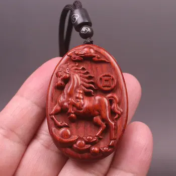 Бирка из красного Сандалового Дерева Xiaoye, Двенадцать Животных Зодиака, Резная Круглая Лошадь, Ожерелье, Брелок, статуя дракона