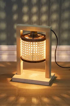 Винтажная деревянная настольная лампа в стиле ретро с пейзажной живописью, настольная лампа, светильники для украшения, индивидуальность, прикроватная лампа