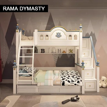Двухъярусная кровать Горка Деревянная Кровать Детская кровать Кровать матери и ребенка Высокая И Низкая Кровать Лестница Шкаф Кровать для хранения