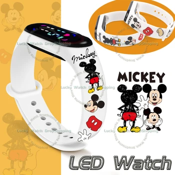 Детские аниме-часы с Микки и Минни, фигурки персонажей мультфильмов Disney, светодиодные сенсорные водонепроницаемые детские электронные часы, подарки на день рождения