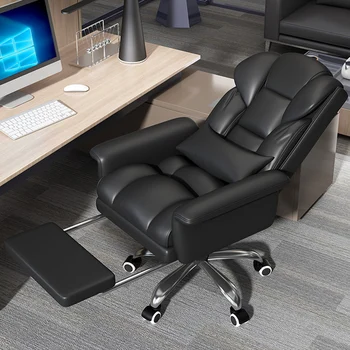 Дизайн Кожаного офисного кресла Со Спинкой, Подлокотник, Вращающийся Раскладывающийся стул, Роскошные колеса, черный Подголовник, мебель Sedia Ufficio