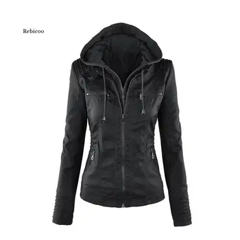 Женская куртка из искусственной кожи, Зима-Осень, Мотоциклетная Куртка, Верхняя Одежда, Куртка из искусственной кожи, Пальто S-7Xl