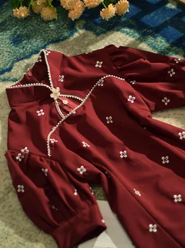 Женские Чонсам с красной вышивкой, Жемчужное модное платье с коротким рукавом, Тонкие Элегантные китайские традиционные платья Ципао, Свадебные костюмы