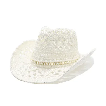 женские шляпы, мужская ковбойская шляпа, роскошная новая элегантная джазовая джентльменская соломенная шляпа, летняя панама для пастушки, дизайнерская мода, жемчуг