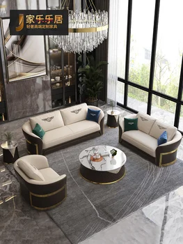 Итальянский роскошный кожаный диван Американский кожаный диван Диван для большой семьи на вилле дизайнерский роскошный диван в гонконгском стиле