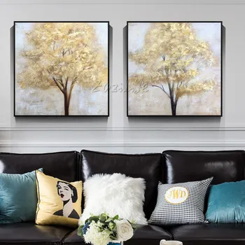 Картина на холсте Золотое художественное дерево акриловая абстрактная живопись quadro caudros decoracion текстура Настенные художественные картины для гостиной Дома