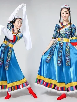 Китайский народный костюм, женское платье для выступлений на сцене, одежда для танцев с водяным рукавом для тибетских танцев