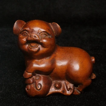 Китайский самшит ручной работы, фигурка животного богатства, свинья, статуэтка Нэцкэ L 4,8 см