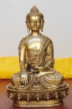Китайский тибетский буддист 21 см, бронзовая статуя будды Шакьямуни, бронзовое свадебное медное украшение из настоящей латуни