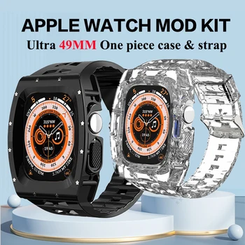 Комплект модификации Чехол с ремешком для Apple Watch Ultra 49 мм Прозрачный Чехол Mod Kit Спортивный ремешок для браслета iWatch 49 мм Ultra