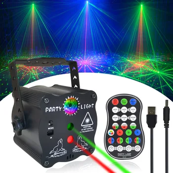 Лазерные лучи, DJ Disco Stage Party, активированный звук, RGB светодиодный проектор, функция времени с дистанционным управлением для рождественских украшений