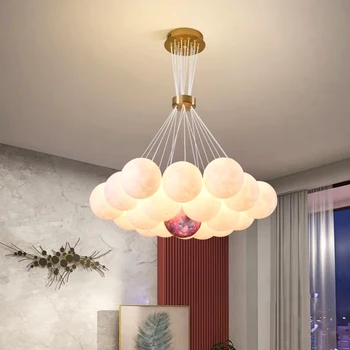 Люстра со светодиодной подсветкой, подвесной светильник, декор комнаты, скандинавская домашняя столовая, подвесная гостиная на потолке, эстетические кухонные принадлежности