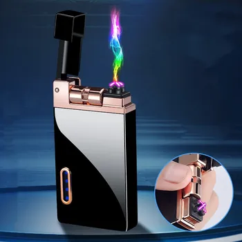 Металлическая ветрозащитная портативная зажигалка с датчиком силы тяжести, Двухдуговая USB-перезаряжаемая зажигалка с дисплеем мощности, Креативный мужской подарок