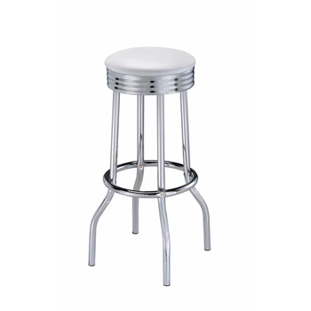 Металлический ретро-барный стул в рубчик, Серебристый, Комплект из 2 предметов- Saltoro Sherpi