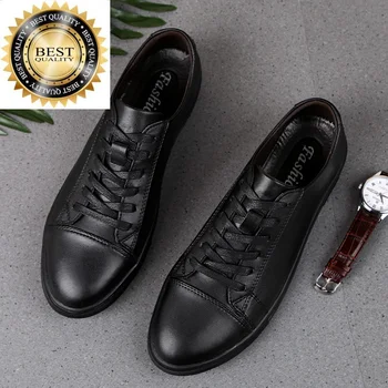 Мужская обувь Кроссовки из натуральной Кожи Черный Белый Мужская Уличная Обувь Модный Бренд Mens Casual