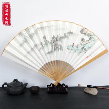 Мужской веер в китайском стиле, летний подарок, ручная каллиграфия, нефритовый бамбук, ручная роспись, складной веер