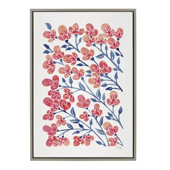 Настенное искусство Сильви Вишневые цветы в рамке на холсте от Cat Cueillette 23x33 Серого цвета с успокаивающим цветочным рисунком для стены