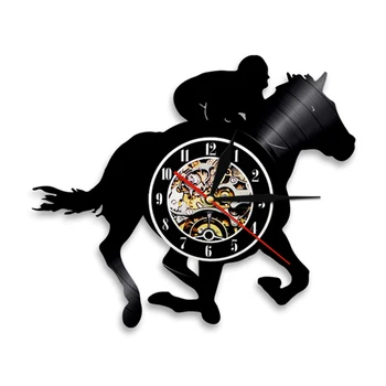 Настенные часы Для верховой езды Современный Дизайн Спортивный Всадник Виниловая Пластинка Настенные Часы Настенный Декор Лошадиные Часы Настенные