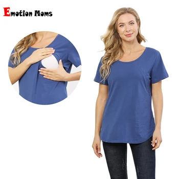 Новая Женская футболка Maternel Большого Размера, Стрейчевые хлопковые топы с коротким рукавом, на молнии, для грудного вскармливания, Свободная Одежда для беременных