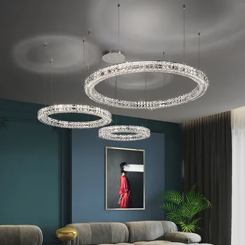 Подвесные светильники, Светодиодная художественная люстра, Современный светильник Lustre K9 Crystal Lighting, Декор для гостиной, Подвесной светильник из нержавеющей стали