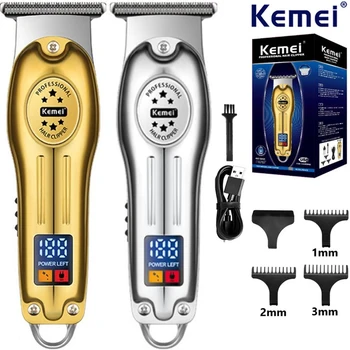 Профессиональный триммер для волос Kemei, Беспроводные перезаряжаемые машинки для стрижки волос, Электрический набор для стрижки волос, Бритва для бороды с ЖК-дисплеем для мужчин