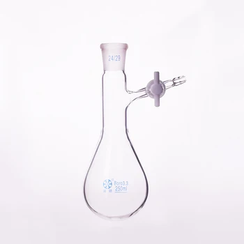 Реакционная бутылка в форме баклажана, стандартное измельченное горлышко с длинным горлышком, 250 мл 24/29, Колба в форме баклажана, переключающий клапан из ПТФЭ