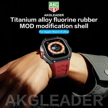 Роскошный Титановый чехол AKGLEADER + фторопластовый ремешок для Apple Watch Ultra 49 мм, комплект модов, фторопластовый ремешок для Iwatch Ultra