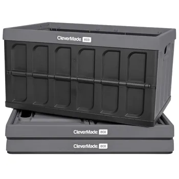 Складные ящики для хранения CleverMade Eco, камень серый на 12 галлонов, жесткий футляр для инструментов из 3 упаковок