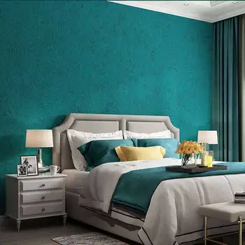 Современный декор гостиной Спальни Сплошной Цвет Зелено-Синие виниловые обои Водонепроницаемая Бумажная отделка Стен