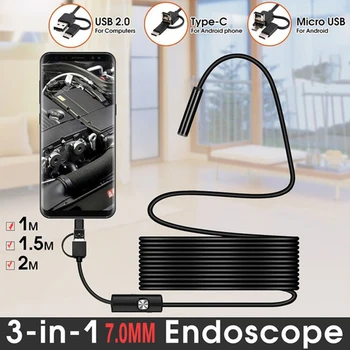 Тип C USB Мини-Эндоскопическая камера 7 мм 2 м 1 м 1,5 м Гибкий жесткий кабель, Змеиный Бороскоп, Инспекционная камера для Android смартфонов ПК