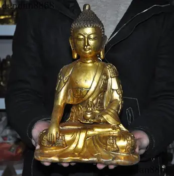 Храм Старого тибетского буддизма, бронзовая позолоченная статуя Будды Медицины Шакьямуни