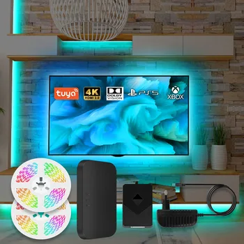 Цветная потолочная лента рассеянного света RGBCW, 5 М/10 М WiFi Умные светодиодные ленты, Синхронизирующиеся с подсветкой телевизора, связь с блоком синхронизации HDMI