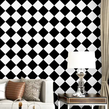 Черно-белые обои современная простая американская квадратная сетка алмазная геометрия гостиная спальня столовая ТВ фон
