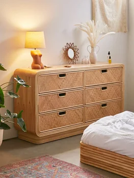 Шкаф с краями из ротанга в скандинавском стиле, боковой шкаф, ретро-шкаф для хранения шести ведер, высокий шкаф для телевизора в отеле с проживанием в семье